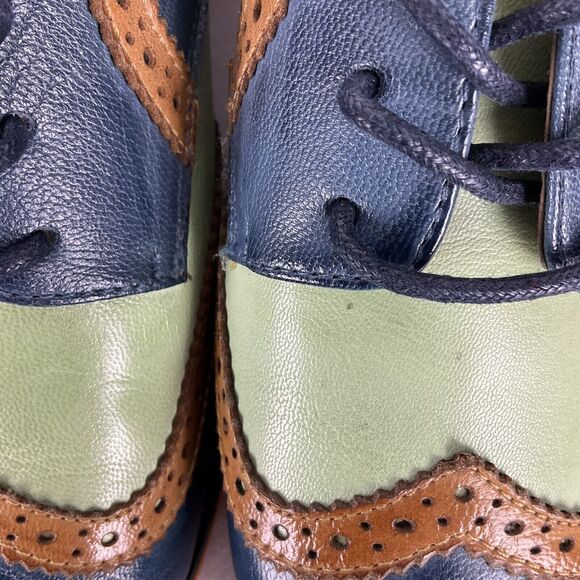 MONA FLYING 10.5 EU 43 Blue Green Leather Lace-up Oxfords Wingtip Derby Shoe - Picture 10 of 11